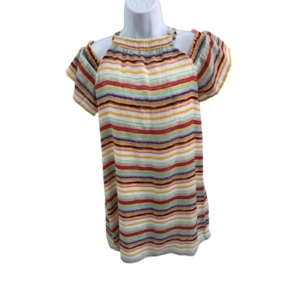 Lily Rose Striped Spaghetti Straps Cold Shoulder Short Sleeves Dress Medium - Picture 4 of 8
